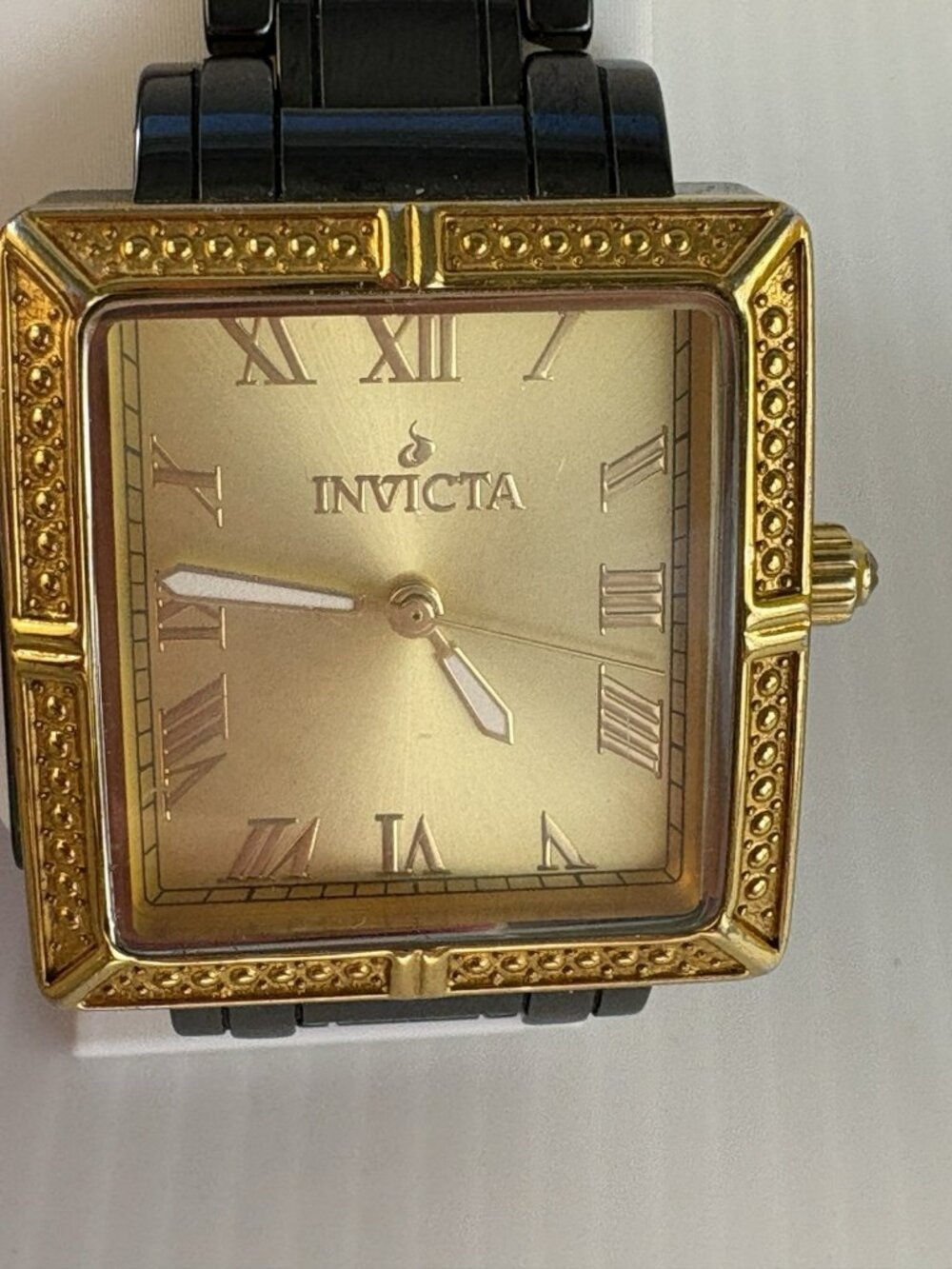 Invicta Ceramics 14908 Women's Square Watch Black Ceramic Gold Tone Dial Working